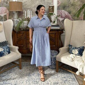 She + Sky Lorene Blue Striped Shirt Dress